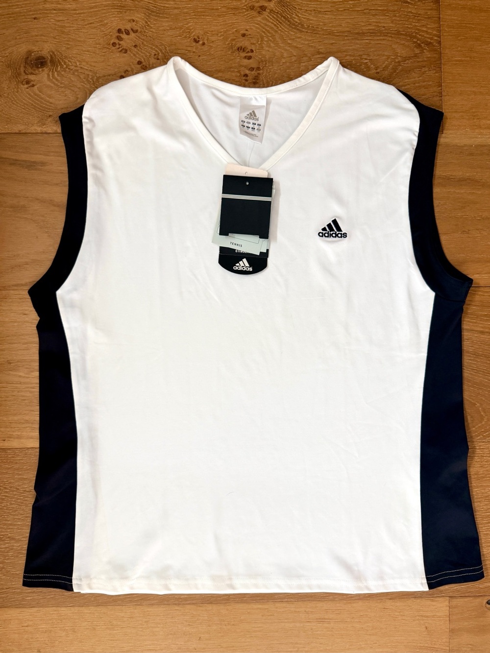 NWT Adidas Tank Top Tennis Team ClimaLite White Black V-Neck L VTG Y2K Golf